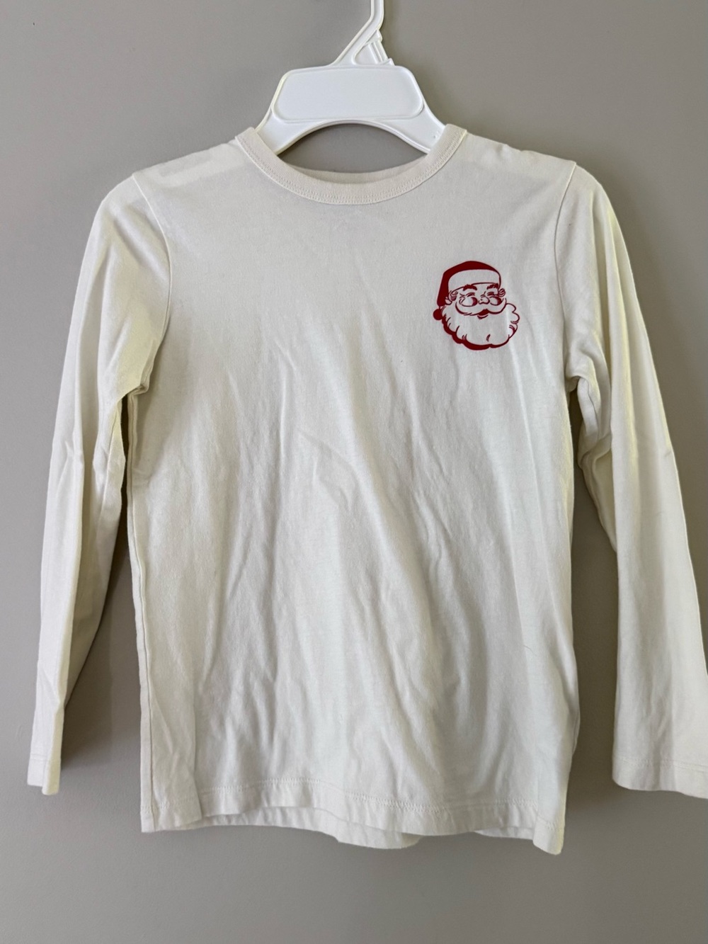 Crewcuts Cream Long-Sleeve Tee with Red Santa Chest Graphic